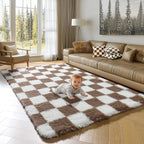 KICMOR Living Room Rug 5x8 Brown and Cream White, Large Fluffy Shag Fuzzy - Image 5
