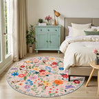 Round Area Rug for Living Room: 6 ft Floral Washable Circle Rug Soft Boho - Image 3