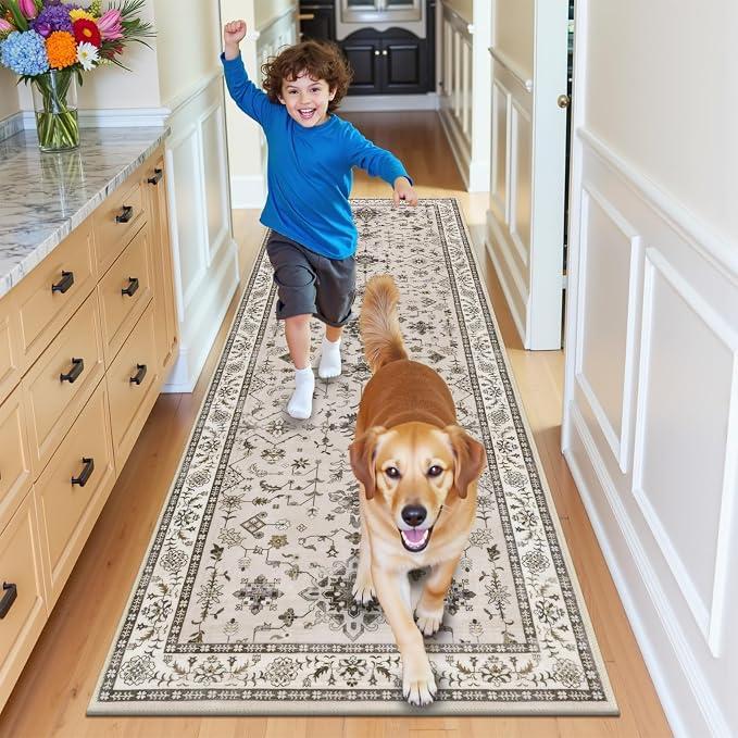 HEBE Washable Hallway Runner Rug 2'x 8' Non Slip Kitchen Rugs Runner, Low Pile - Image 8