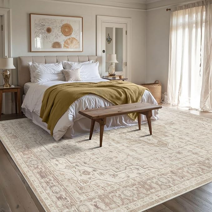 Rugxara 8x10 Washable Area Rug for Living Room, Vintage Neutral Extra Large - Image 4