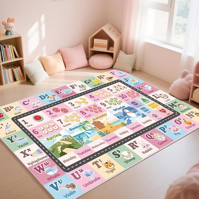 Kids ABC Rug for Playroom, Classroom Alphabet Area Carpet Playmat, Washable by SXHYSM