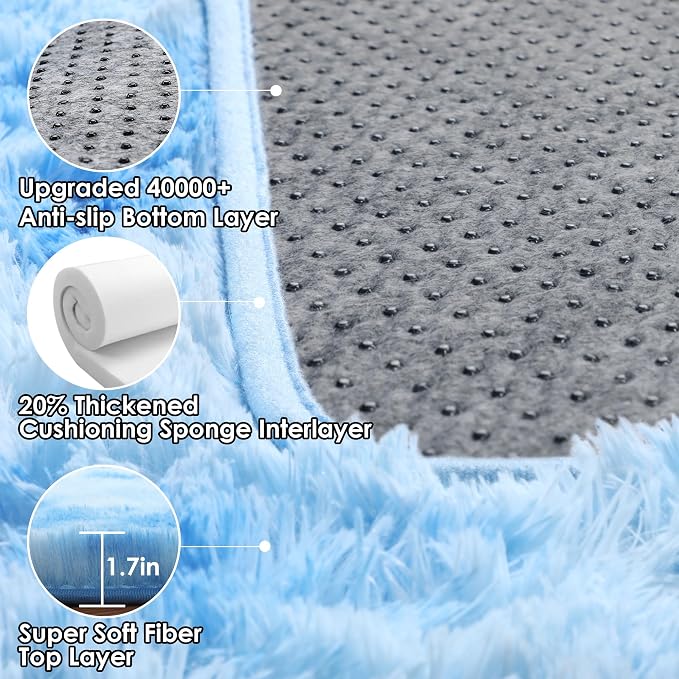 ONASAR Runner Rugs for Bedroom Living Room, Fluffy Tie-Dyed Blue 2x6 Bedside - Image 3