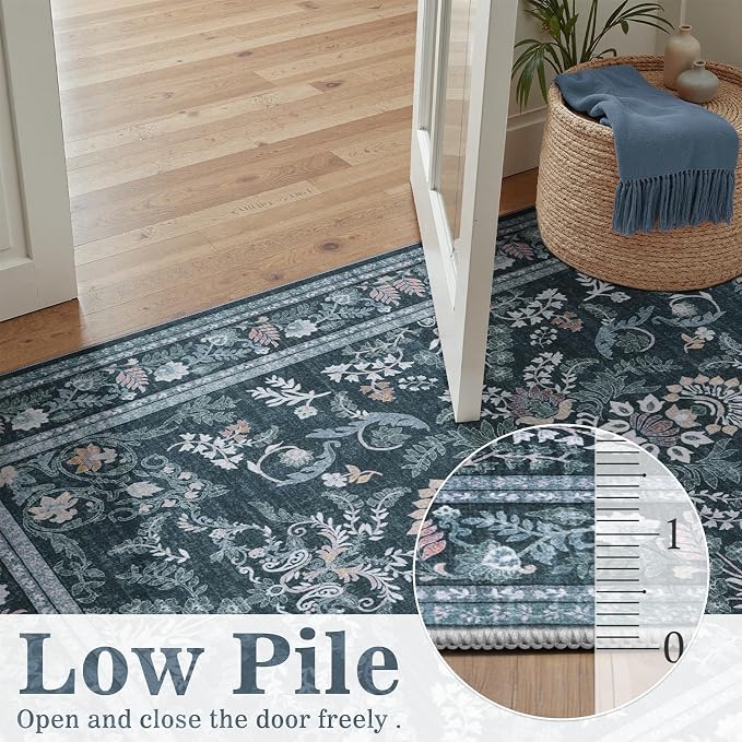 DCX Navy Blue 8x10 Area Rug, Machine Washable Non Slip Stain Resistant Soft - Image 4