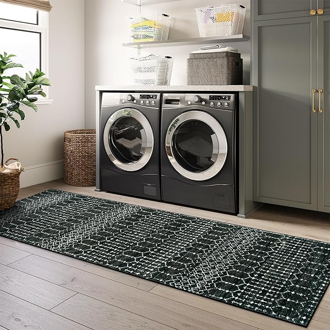 Lahome Moroccan Black Washable Runner 2x5 Non-Slip Lightweight Laundry Room Rug - Image 6