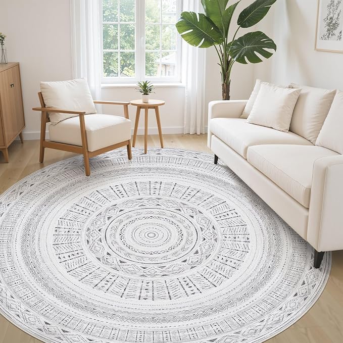 cotiled 8x8 Round Area Rugs Living Room Rug: Washable Boho Rugs - Image 3