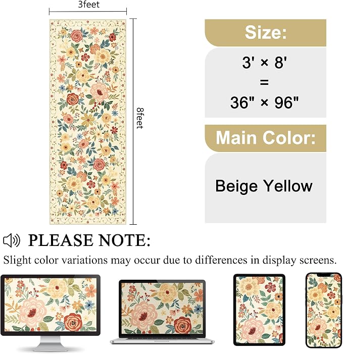 DUKINO 3x8 Washable Runner Rug, Non Slip Soft Floral Hallway Runner Rug - Image 2
