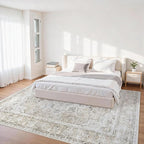 6x9 Area Rugs for Living Room:Beige Washable Vintage Medallion Carpet Non-Slip - Image 2