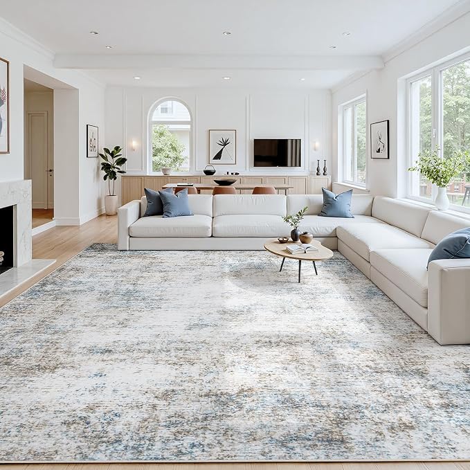 Area Rug 9x12 Living Room Rug Washable: No-Slip Abstract Soft Thin Large Brown by Oriannal