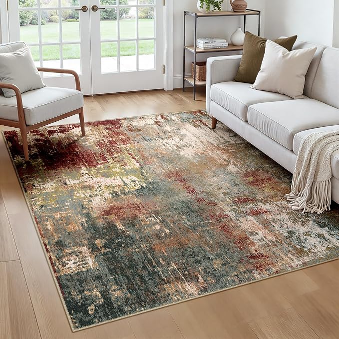 RELEANY Washable Area Rugs Square 6ft Non-Slip Modern Abstract Soft by RELEANY
