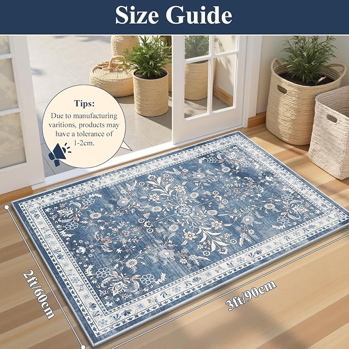 Yamaziot Washable Runner Rug 2x3 – Floral Non Slip Small Entryway Rug - Image 2