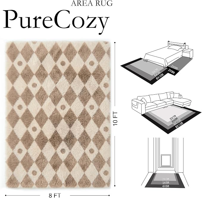 PureCozy Brown 8x10 Area Rug for Living Room Washable Non Slip Neutral Soft - Image 2