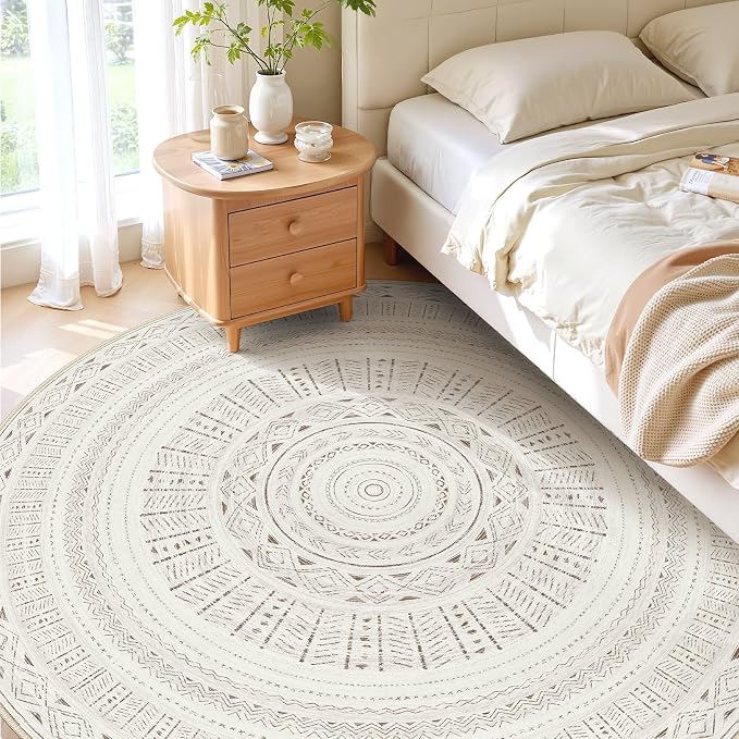 cotiled 8x8 Round Area Rugs Living Room Rug: Washable Boho Rugs - Image 2