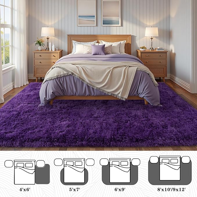 6x9 Purple Rug for Living Room, Soft Large Fluffy Shaggy Rugs for Bedroom - Image 3