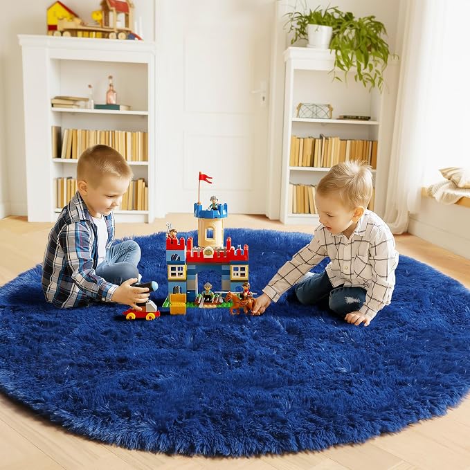 ONASAR Navy Blue Round Area Rug 4ft, Soft Bedroom Circle Rugs Floor Mat - Image 3