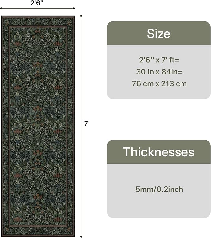 GENIMO Washable Floral Runner Rug 2’6” x 7’, Non-Slip Long Hallway Carpet - Image 2