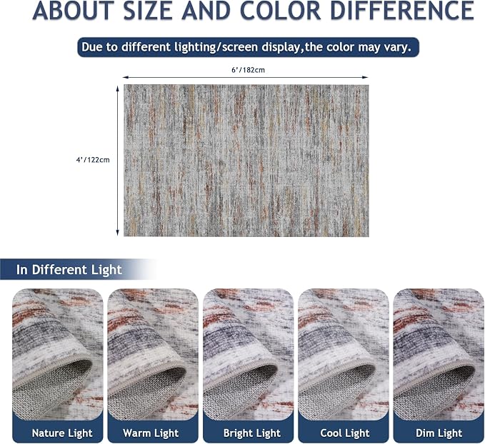 4x6 Rug - Stain Resistant Abstract Washable Rugs, Anti Slip Area Rugs - Image 2
