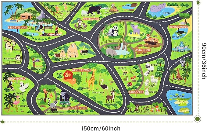 Zoo Adventure Kids Car Rug, Cute Animal Play Mat - Image 2