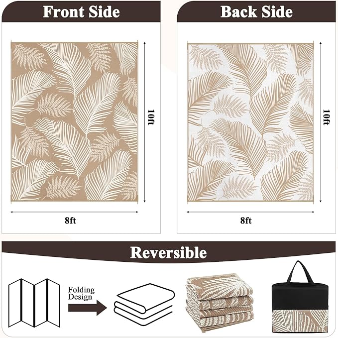 Pauwer Waterproof Outdoor Rug 8x10, Reversible Plastic Straw Patio Camping Rug - Image 3