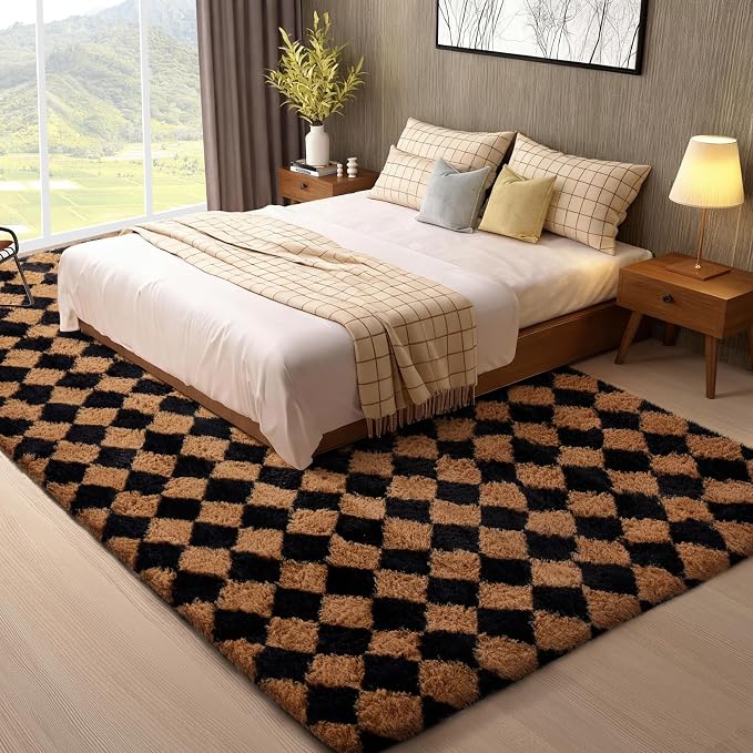Ophanie 8x10 Black & Beige Diamond Checkered Rugs - Image 3