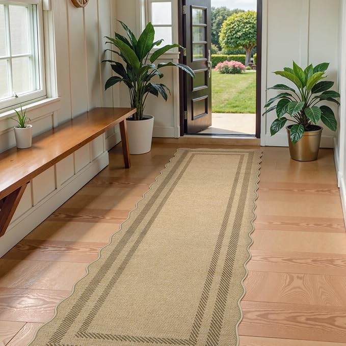 LIVEBOX Scalloped Washable 2x8 Kitchen Runner Rug, Easy Jute Geometric Tan Rugs - Image 8