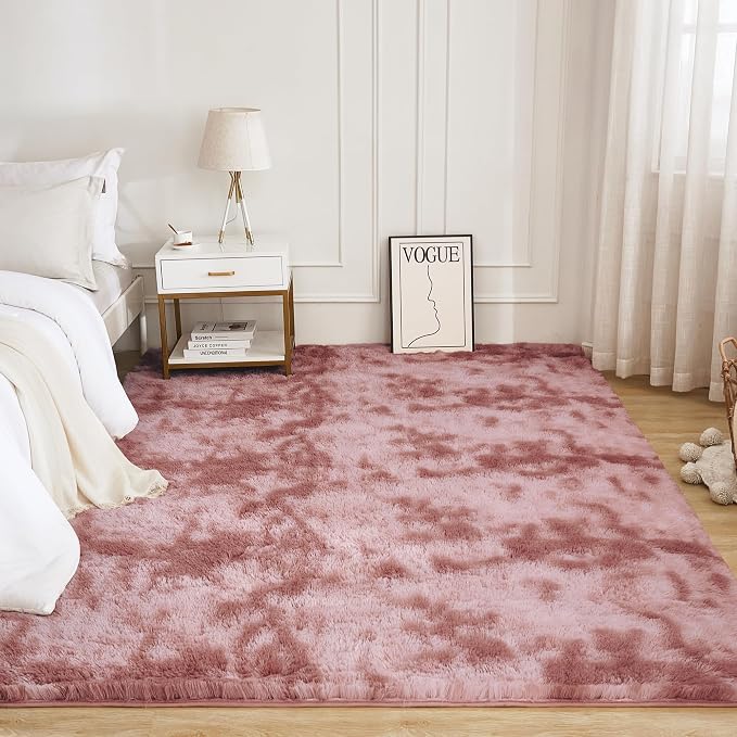 Litanika 4x6 Shag Area Rug for Living Room Bedroom, Tie-Dyed Dusty Pink High - Image 2
