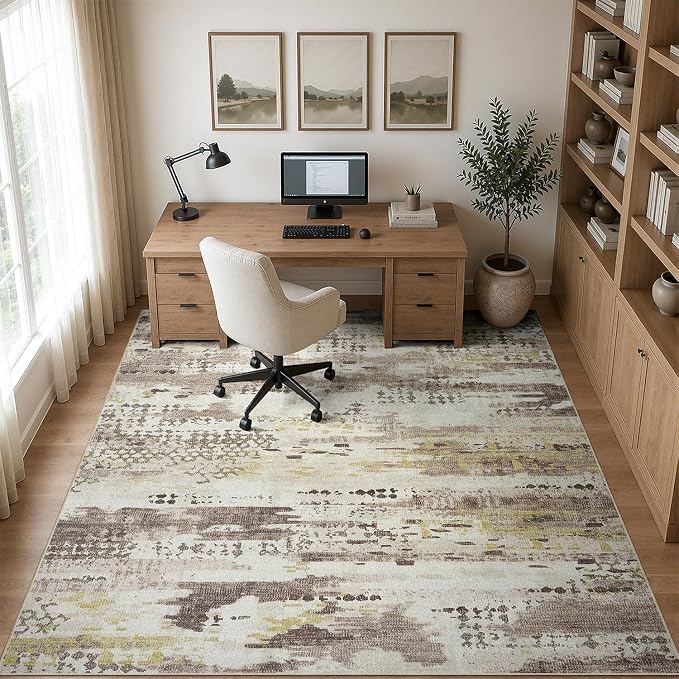 DCX Abstract Area Rug 8x10, Washable Brown Modern Rug - Image 6