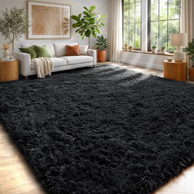 PAGISOFE Fluffy Shaggy Black Area Rug 8x10 Feet, Plush Rugs - Image 4