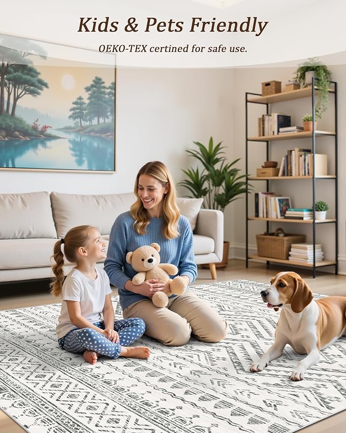 Miukiki 5x7 Area Rug for Living Room Moroccan Washable Rugs Non Slip Indoor - Image 6