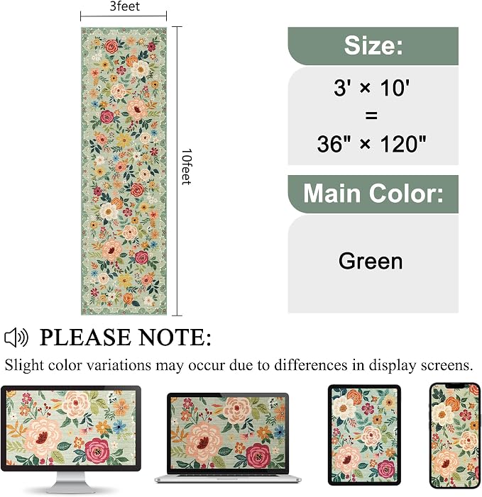 DUKINO 3x10 Runner Rug for Hallway, Washable Kitchen Floral Runner Rug - Image 2