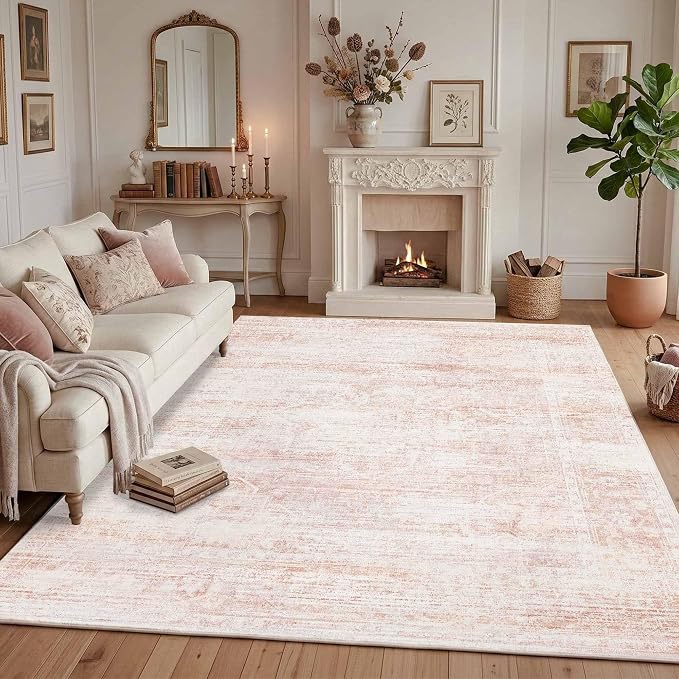 Latte&Fog Pink 8x10 Rugs for Living Room, Vintage Large Area Rugs for Girls - Image 3