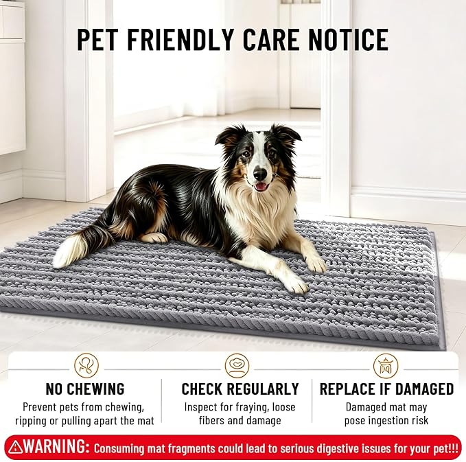 Smiry Dog Door Mat for Muddy Paws 47x17, Absorbent Dirt Trapper, Non-Slip - Image 8