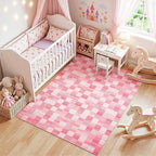 Terrug Pink Checkered Rug for Bedroom, 4x6 Area Rugs Washable - Image 3