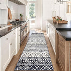 KUTA Moroccan Washable Runner Rug 2.6x8, Non-Slip Vintage Black Navy Blue Boho - Image 2