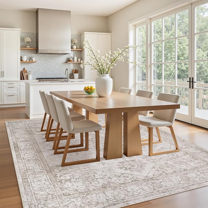 5x7 Area Rugs for Living Room:Beige Washable Vintage Medallion Carpet Non-Slip - Image 4