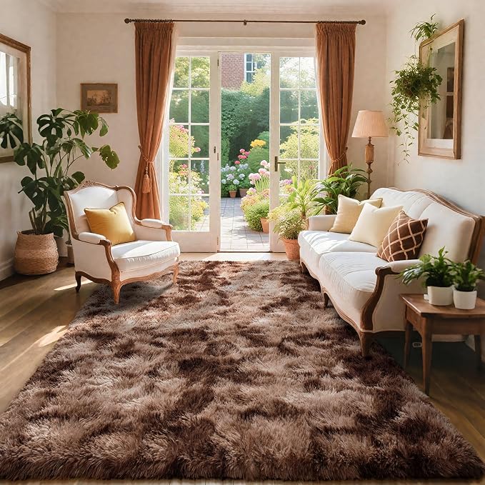 AROGAN Shag Brown Area Rug for Bedroom, 4x6 Feet Washable Non-Slip Modern - Image 5