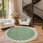 GarveeHome Scalloped Sage Green 6ft Round Rug Washable Non-Slip Soft Ultra-Thin - Image 2