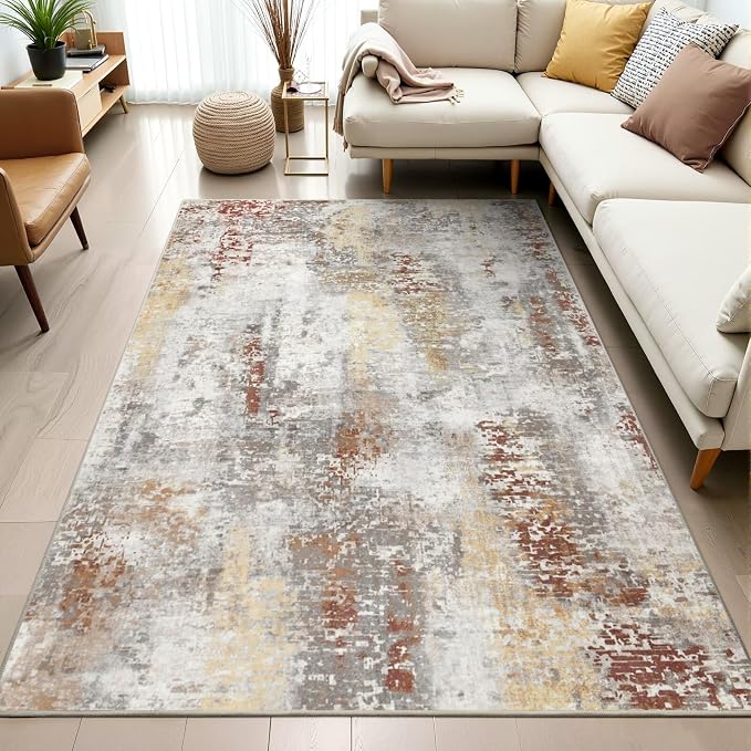 Toneed Abstract Area Rug Modern Washable Rug Soft Non Slip Rug Low Pile - Image 5