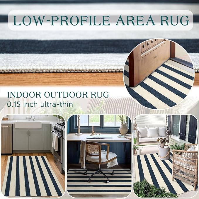 Blue and White Striped Entry Rug - Image 4