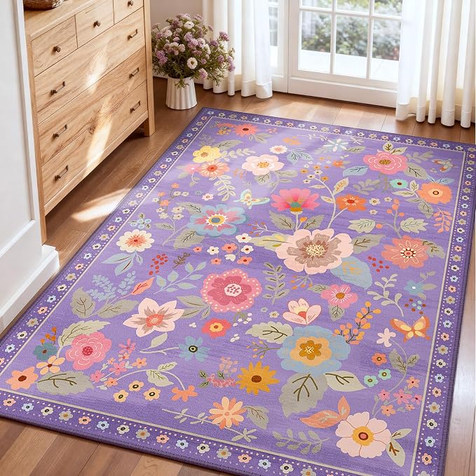 RELEANY Floral 3x5 Area Rugs Washable Print Boho Cute Carpet Non Slip Flower - Image 9