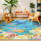 Blue Ocean Themed Rug for Kids Room – 5x8 Underwater Play Mat - Image 5