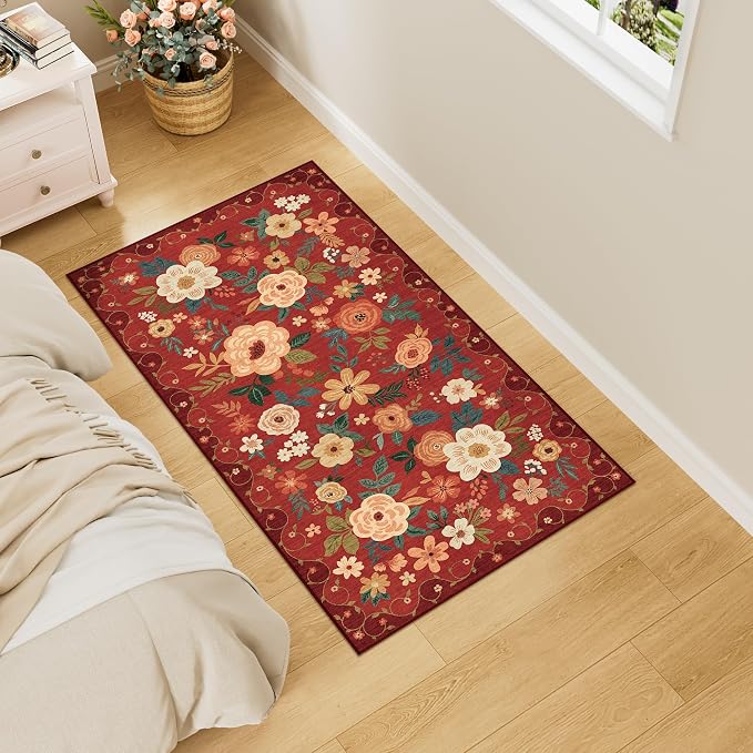 DUKINO 2x4 Rug for Entryway, Washable Kitchen Floral Runner Rug - Image 3