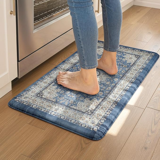 Collive Boho Blue Kitchen Mats Cushioned Anti Fatigue Mats, Non-Slip Kitchen by Collive