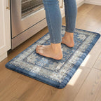 Collive Boho Blue Kitchen Mats Cushioned Anti Fatigue Mats, Non-Slip Kitchen by Collive