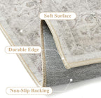 Neutral Kitchen Rug Set of 3 Washable Grey Floral Kitchen Mats - Image 6