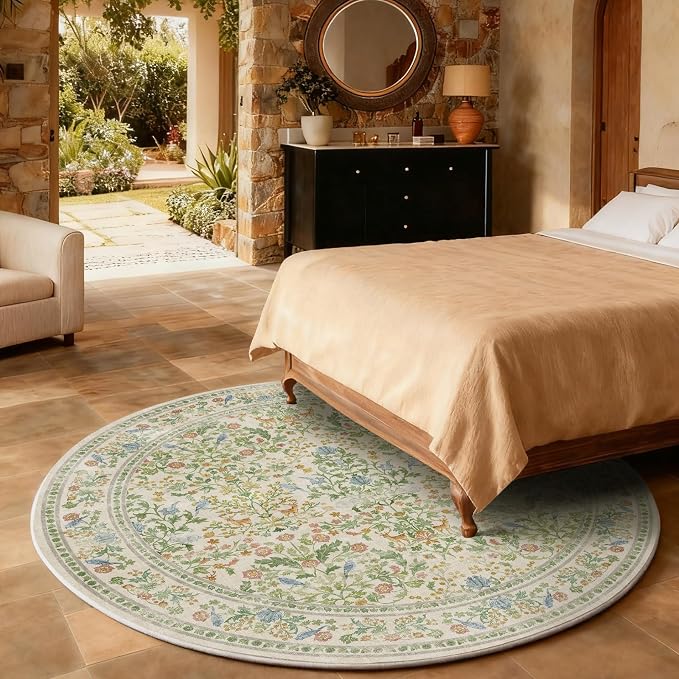 Washable Round Rugs for Bedroom 4ft: Living Room Rug Stain Resistant Non Slip - Image 5