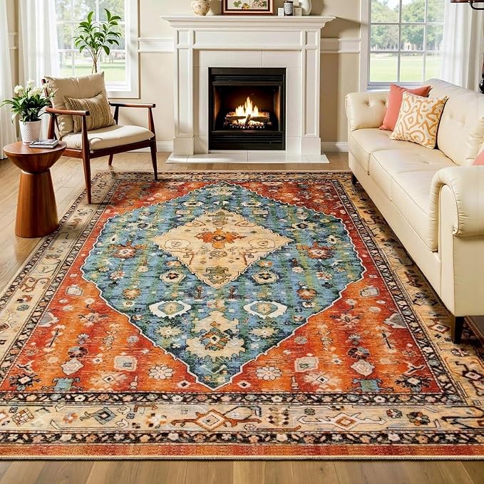 SERISSA Washable Rugs 6x9 Area Rugs, Large Non-Slip Boho Living Room Rug by SERISSAHomeDecorCollection