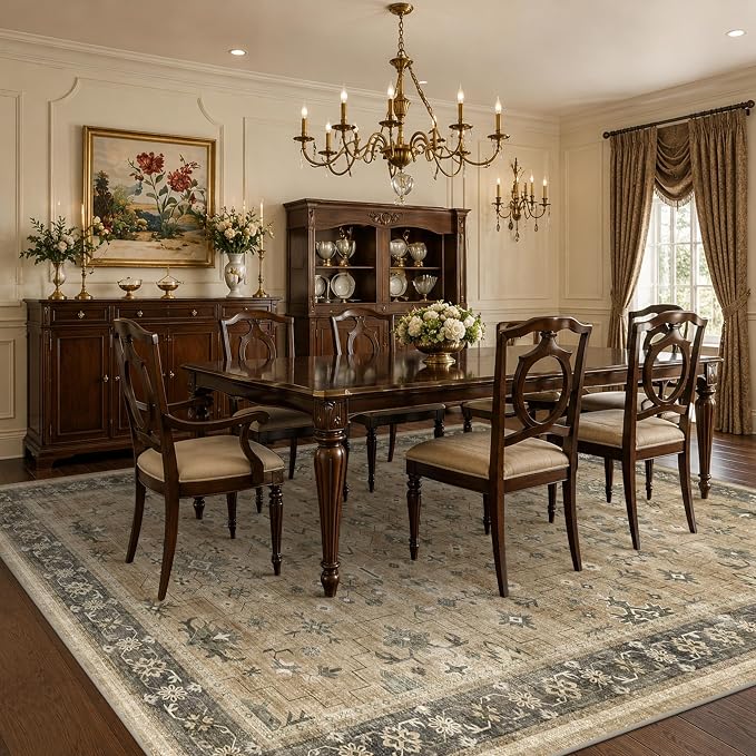 Natural Earthy 7x9 Area Rug for Living Room, Washable Bedroom Carpet, Oriental - Image 6