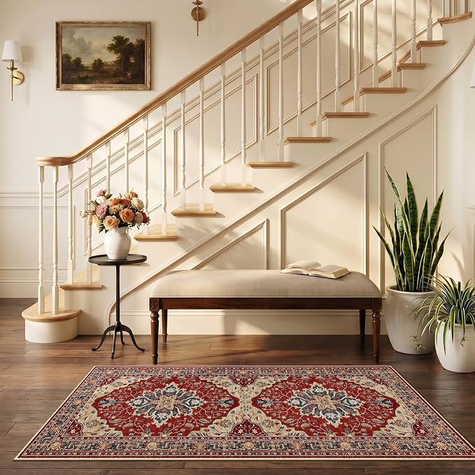 RELEANY Area Rugs Runner 2'6"x5' Washable Non-Slip, Floral Vintage Distress - Image 2