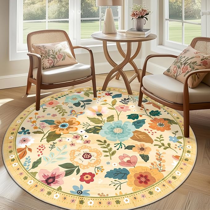 RELEANY Floral 6ft Area Rugs Washable Print Boho Cute Carpet Non Slip Flower - Image 2