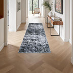 2'x5'Runner Rug Washable Rug: Modern Abstract Soft Thin Runner Rug Black - Image 4